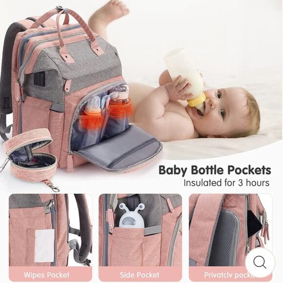 MULTI Compartment diaper bag with changing pad, USB & foldable crib - Picture 12 of 15